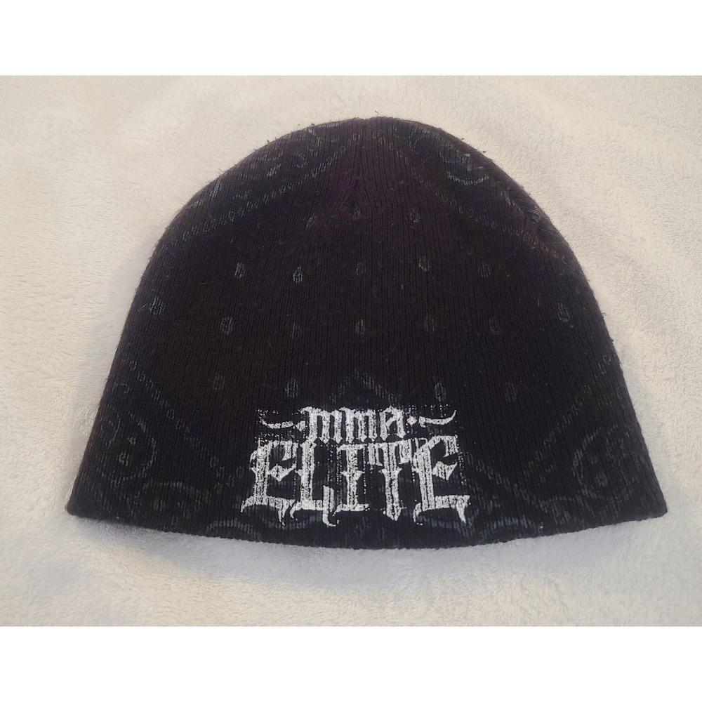 MMA Elite Beanie Hat Black Purple Paisley Skull Graphic Knit Skull Cap 90s Style